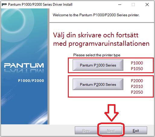 Välj din skrivare och fortsätt med programvaruinstallationen