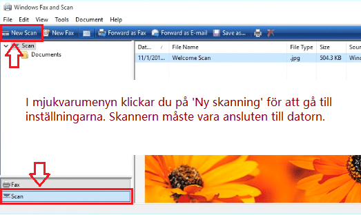 I programmets meny klickar du på Ny skanning för att gå till inställningarna