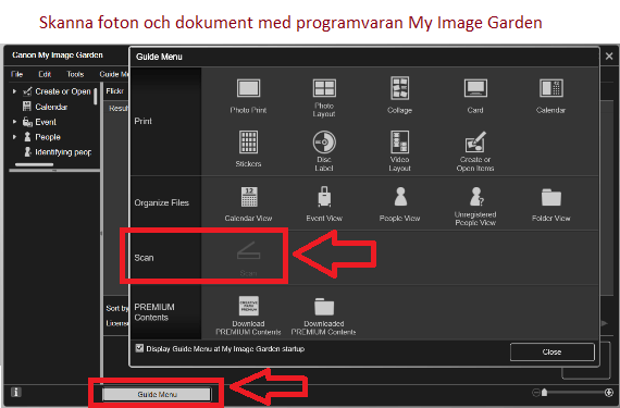 Skanna foton och dokument med programvara: 'My Image Garden'.