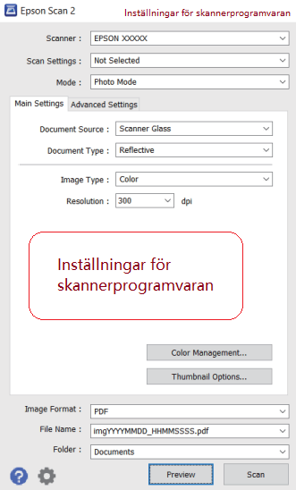 Inställningar för skannerprogramvara