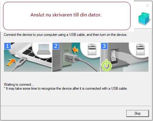 Anslut nu skrivaren till din dator.