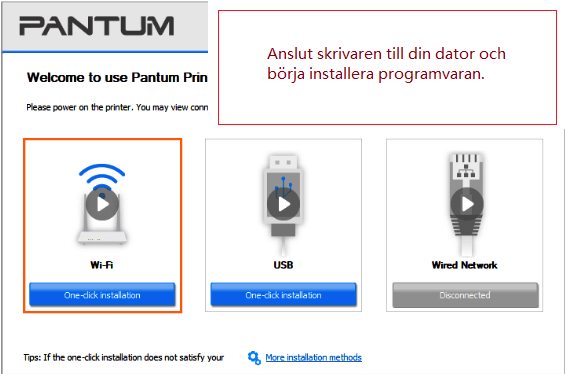 Anslut skrivaren till din dator och börja installera programvaran.