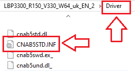 Öppna mappen du extraherade till och bekräfta att du ser filen: ...\Driver\CNAB5STD.INF