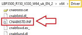 Öppna mappen du extraherade till och bekräfta att du ser filen: ...\x64\Driver\CNAB6STD.INF