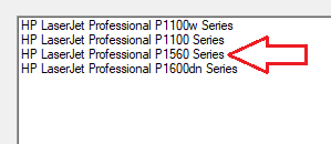I steget ”Select Printer” väljer du: HP LaserJet Professional P1560 Series