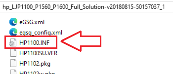 Efter uppackning finns INF-filen här: HP1100.INF